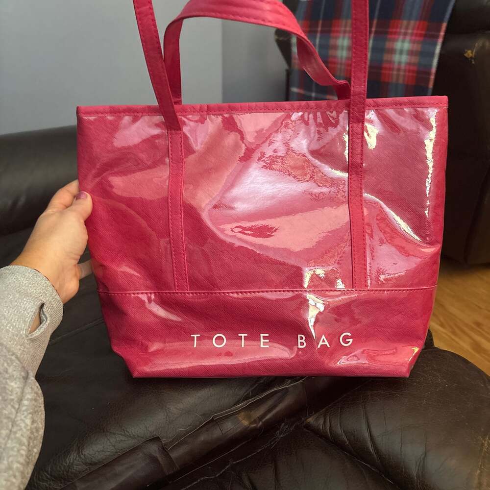 Hot pink Glossy Large Capacity PVC Tote Bag with Letter Print Details
